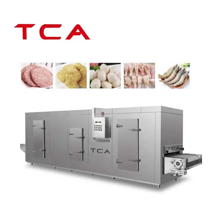 CE 100kgh nastro trasportatore industriale verdura frutta pesce pesce carne manzo iqf tunnel blast quick freezer machine