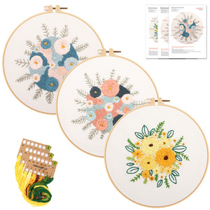 15cm Stock 3 Pcs <strong>Pattern</strong> <strong>Kit</strong> Flower Printed Cloth Embroidery <strong>Kit</strong> for Starter with Hoop Wholesale - Product Image 1
