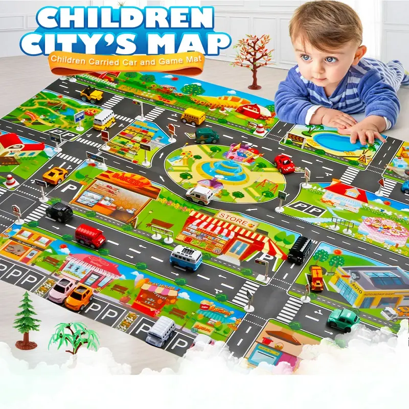 Drop Shipping Large City Traffic Car Park Mat Rug Baby Crawling Game Map Toy Q2P Summer Game