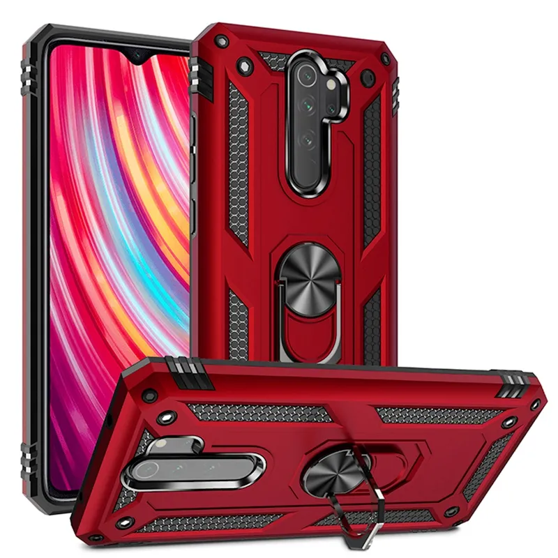 Casing Pelindung Ponsel Xiaomi Redmi 7A 8A 9A 9C Note 7, 8 9 10 Pro Max Penutup Mewah Tahan Guncangan Cincin Magnetis Pemegang Mobil Bumper Silikon