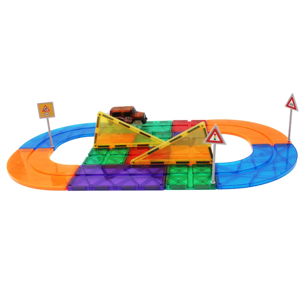 70 Stuk Magnetische Tegels Raceauto Track Kids Speelgoed Set Voor Jongens Meisjes Cadeau