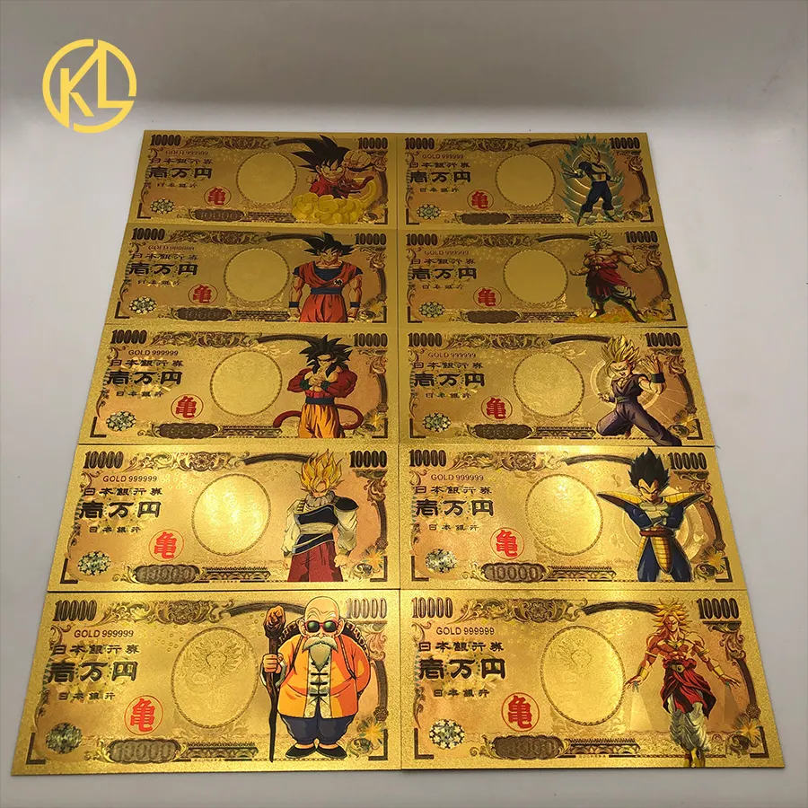 Ensemble de billets de banque en feuille d'or 24k Dragon Ball japon anime avec design personnalisé