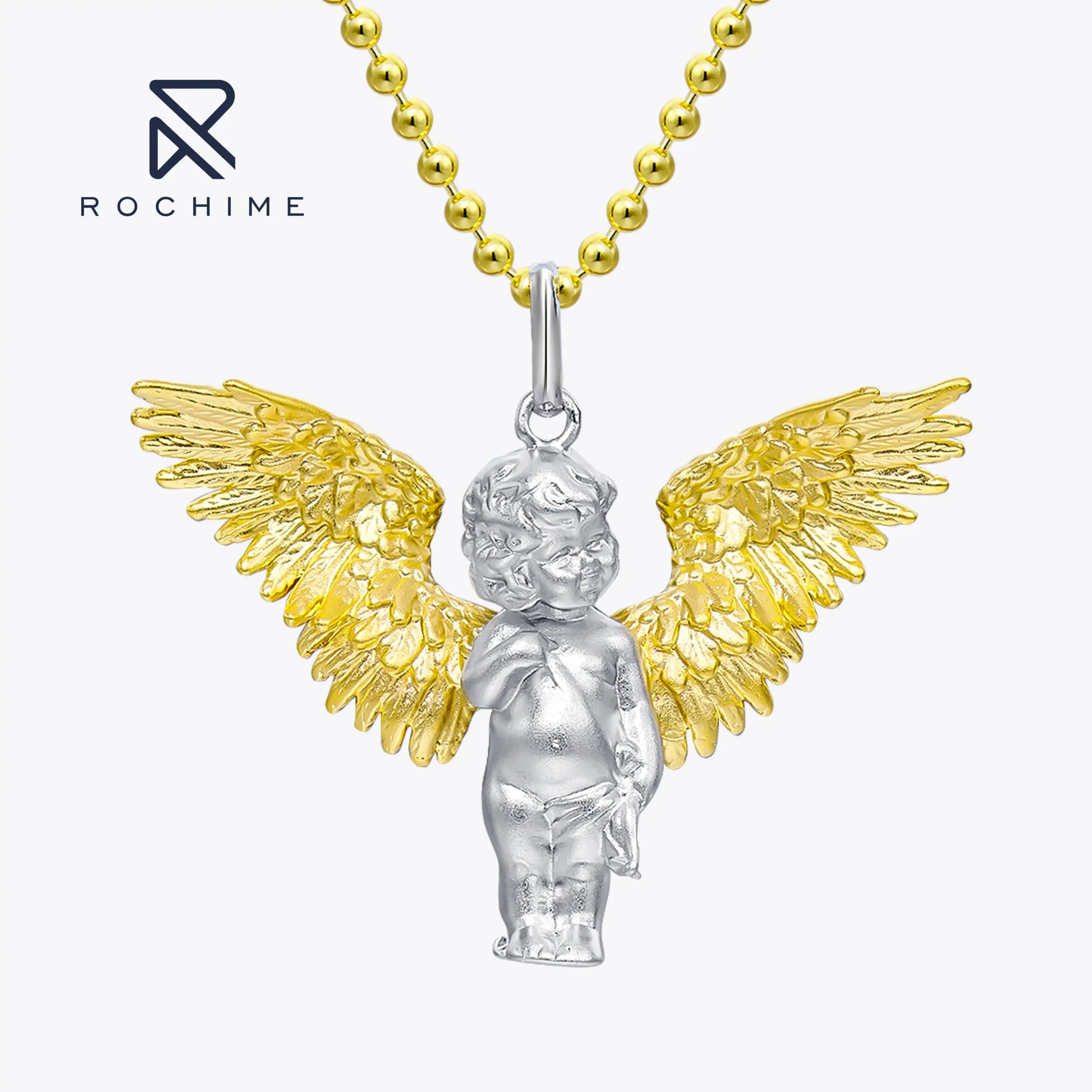 Rochime trendy jewelry religious angel pendant necklace 925 sterling silver chain zircon jewelry