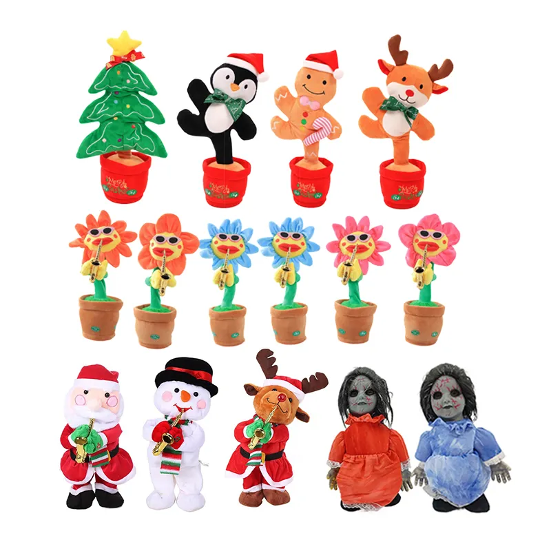 Macio Papai Noel Recheado Halloween Natal Decoração Presentes Brinquedos Boneca Elk Snowman Dancing Christmas Plush Toy