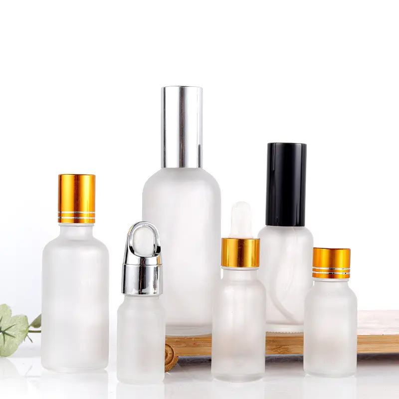 Botol Parfum Kaca Buram Matte 10Ml, Set Kosmetik Minyak Esensial Isi Ulang dengan Pipet atau Tutup Semprot