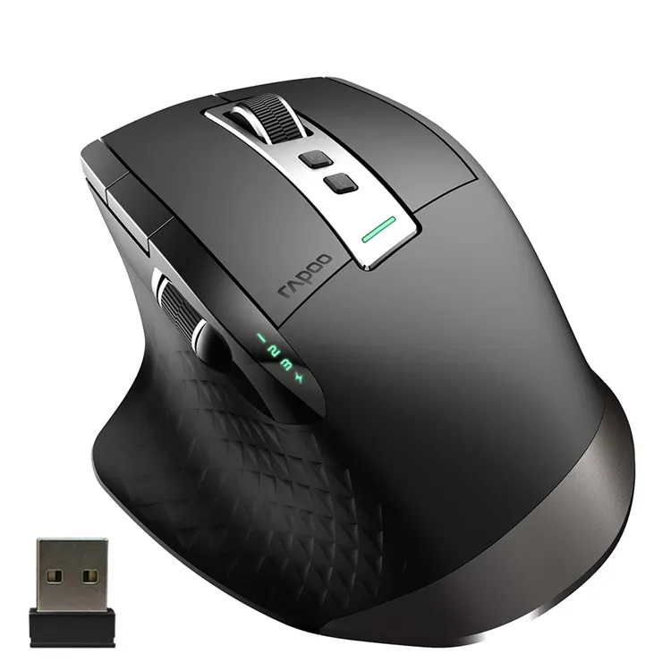 Rapoo Mt750L Wireless 2.4G 8Key Bt Programmable Ergonomic 3200Dpi Type C Office Rechargeable Mouse Wireless