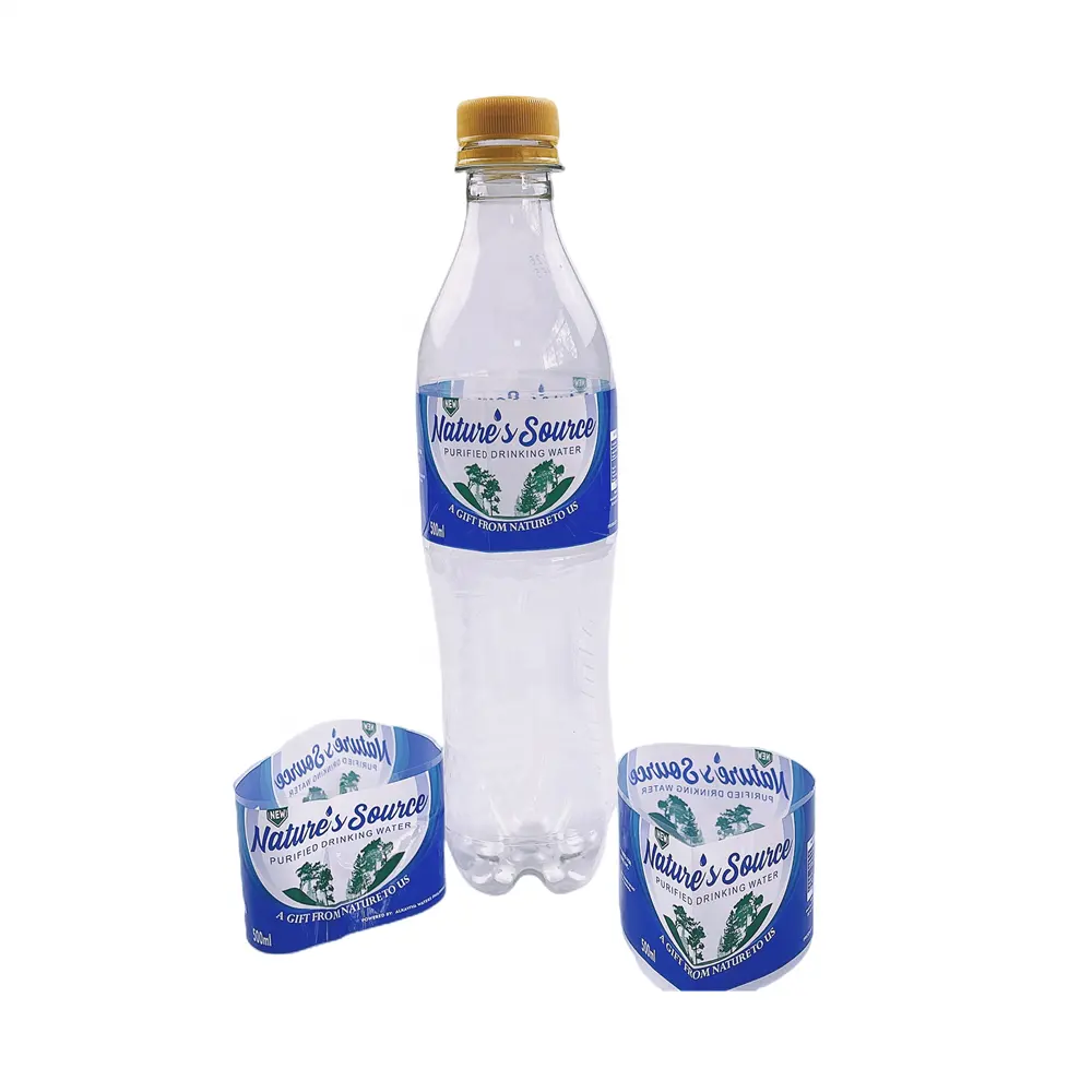 Label lengan penyusut panas PVC untuk Label bungkus susut botol air dengan Label lengan susut cetak Logo untuk kaleng