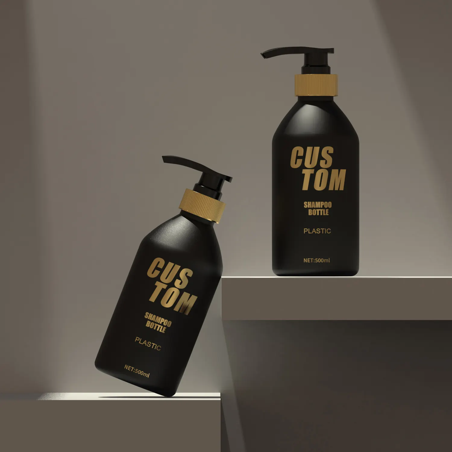 Frasco de loção corporal vazio luxuoso personalizado para lavagem corporal, embalagem de cosméticos, frasco de shampoo preto dourado de 500ml