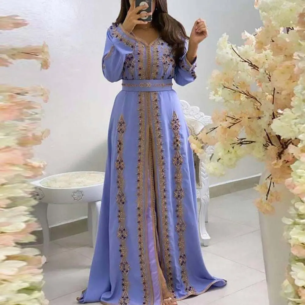 Robe bal fille Kaftan vêtements islamiques broderie Kaftan perlé robes de luxe femmes élégant Caftan Marocain musulman Abaya