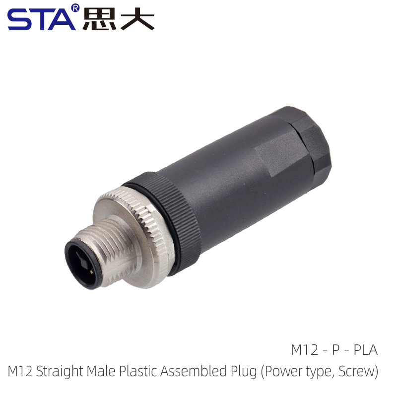 Conector macho recto de plástico ensamblado (tipo de alimentación, tornillo)