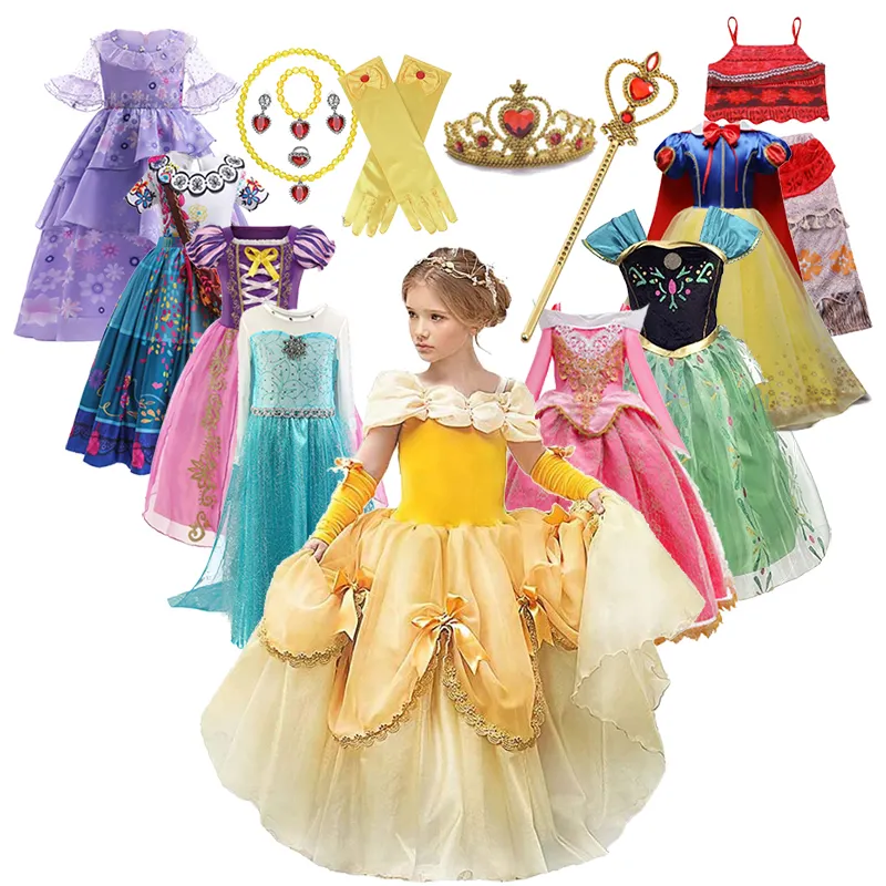Vestido de princesa para festa de Halloween, vestido de princesa para meninas e crianças com acessórios HCGD-001
