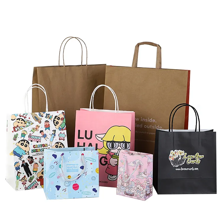 Thank You Printed White Black Kraft Paper Bag with Handle Customized Personalized Paper Shopping Bags