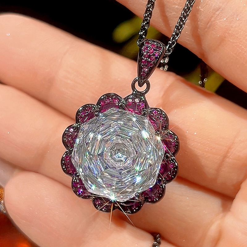 Black gold white diamond pendant with Chopin chain