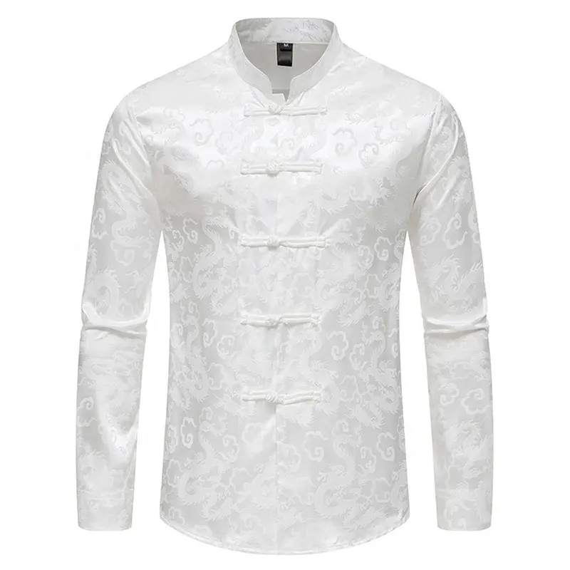 2023 New Chinese Style Mens top Tang Suit Fashion Solid tradizionale manica lunga camicia in stile cinese