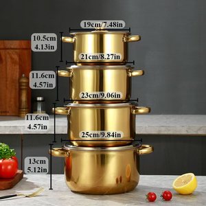 4/5 Mảnh Vàng Thép Không Gỉ Canh Kho Chậu Set Sâu Dày Cho Phổ Bếp Cảm Ứng Bếp Gas Kim Loại Bền - Product Image 6