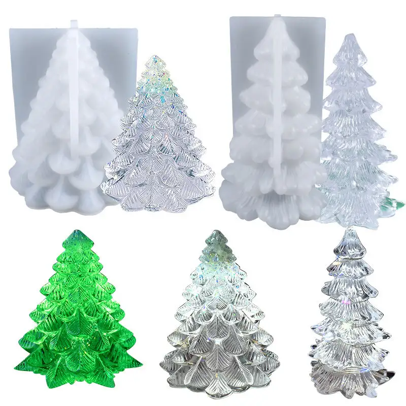 Resina epoxi en forma de árbol de Navidad 3D, adornos de mesa de cristal, moldes de silicona para fabricación de velas de Navidad