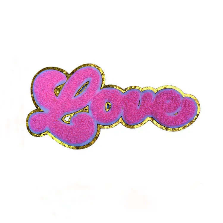 Toppe personalizzate in ciniglia con logo love badge applique toppa per vestiti