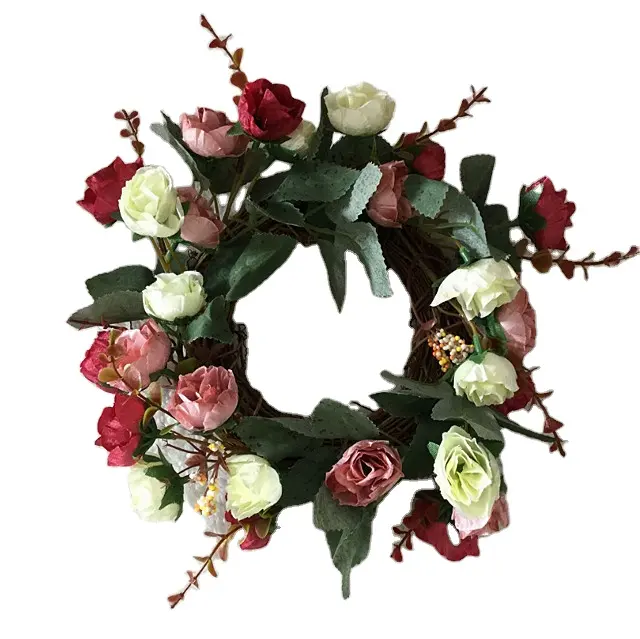 Couronne de roses en soie, 2017 m, nouvelle collection, aspect naturel, pour mariage, Base en torsadé, ornements de vigne en rotin, décoration