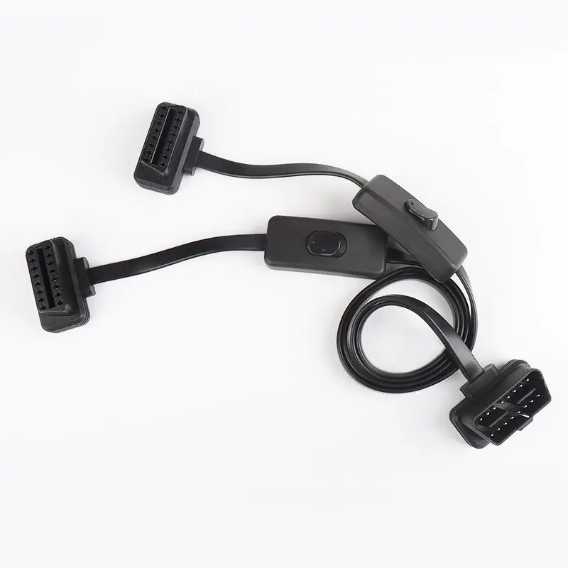 60cm Automobile OBD2 cable : one to two with switch extension flat cable one pulling two transfer cable