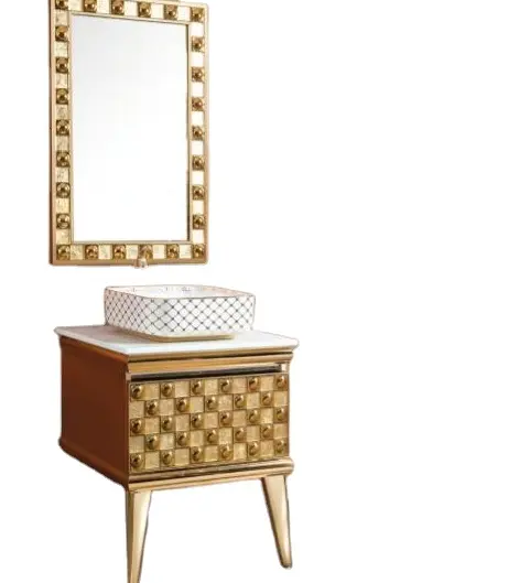 Mobile da bagno SS in acciaio inossidabile di piccole dimensioni con mosaico dorato con specchio