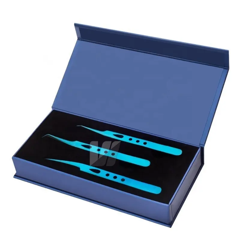 Serrated Sky Blue Color Coated Sustainable With Japanese Stainless Steel Eyelash Extension Tweezers With Customized Logo