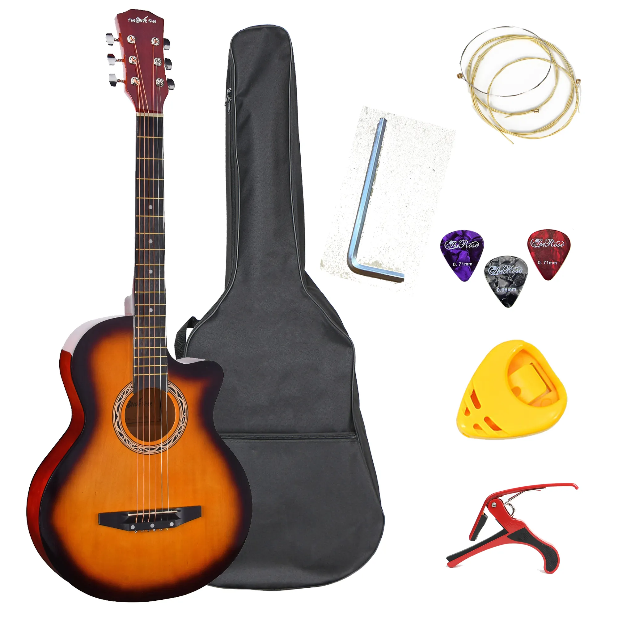 Olivenbaum Anfänger bunte 38 Zoll Linden Akustik gitarre mit TRUSS ROD (COMBO SET)