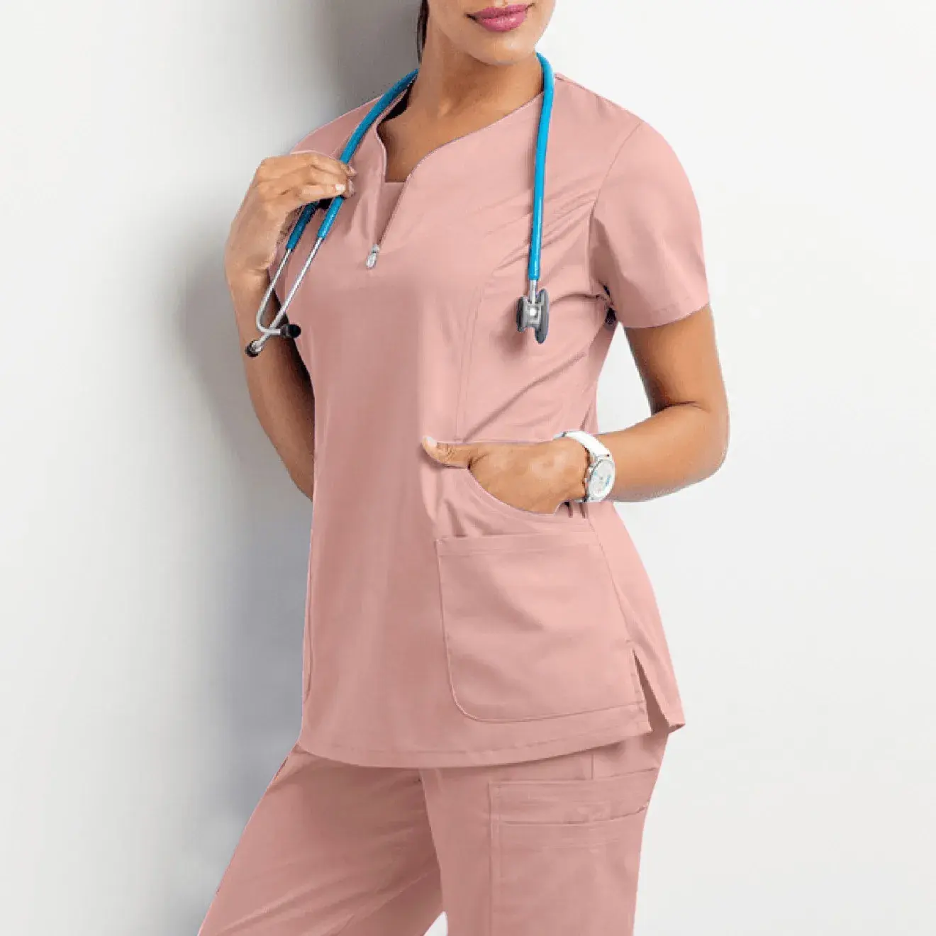 Set di eleganti uniformi da scrub da infermiera in uniforme da infermiera da ospedale set con cerniera a manica corta da donna scrub set da jogger.