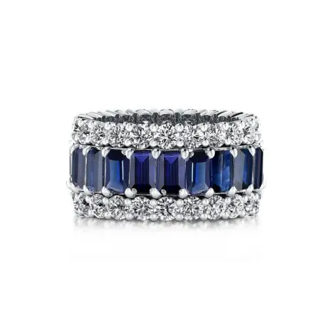 Tripla Fila Sapphire Eternity Wedding Band di Lusso Grande Delle Donne di Pietra Anelli