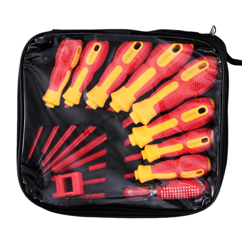 Set di cacciaviti isolati da 9 pezzi, arancione-giallo, con magnete (75-125).