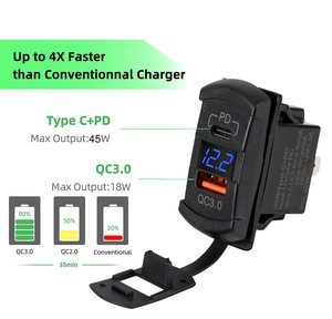 QC 3.0 USB ve tip C Rocker anahtarı tarzı şarj cihazı mavi voltmetre tekneler,, Polaris RZR 1000, ranger, mobil ev, RV, Can Am casus - Product Image 2