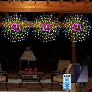 360 480 <strong>Led</strong> <strong>4</strong> Pack Solar Starburst Sphere Lights Firework Lights Remote Control <strong>Timer</strong> 8 Modes Dimmable Hanging Fairy Lights - Product Image 5
