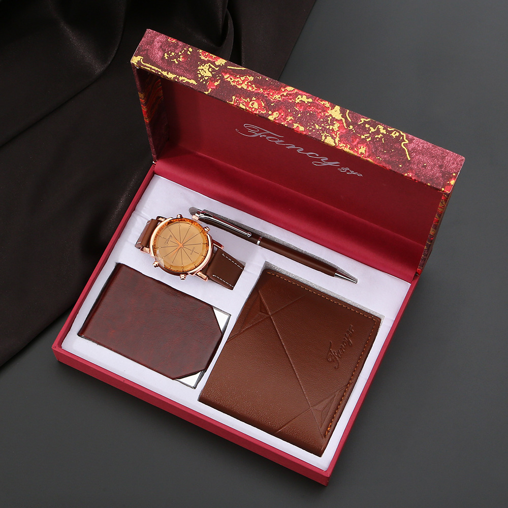 m3051-5-piece set-watch wallet pen card bag-wooden gift box