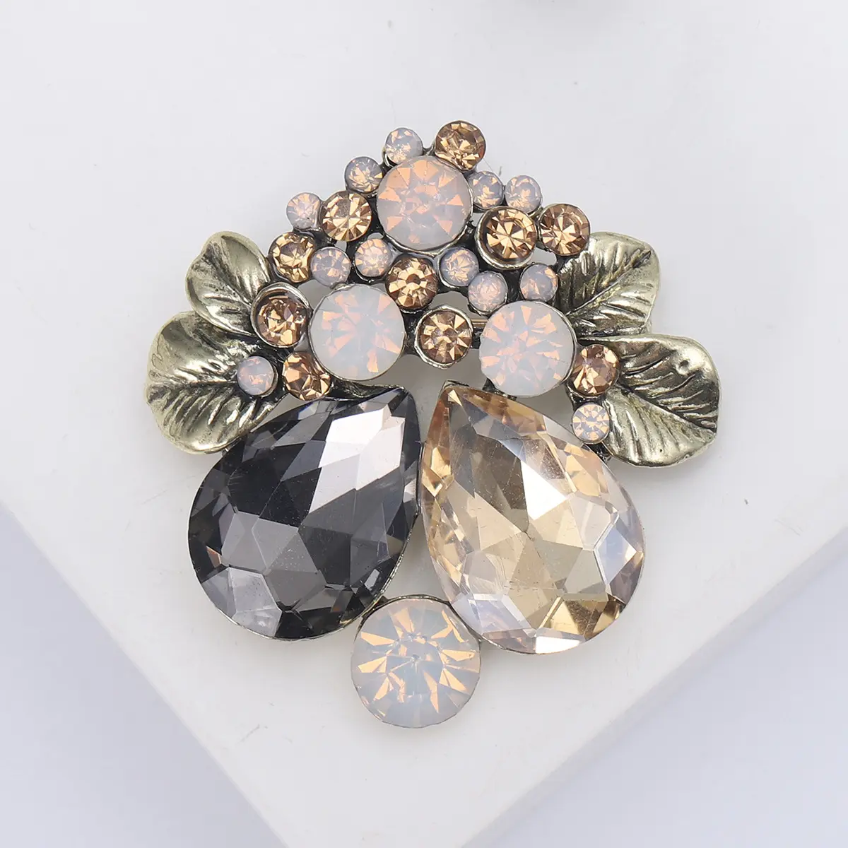 Broche de flor de cristal de diamantes de imitación multicolor para ramo de novia Vintage romántico para boda