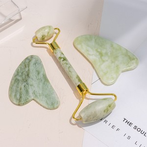 Yeşim silindir ve Gua Sha Set doğal kuvars yüz masajı yeşim taş rulo yüz boyun cilt kaldırma vücut ince masaj aleti güzellik - Product Image 5
