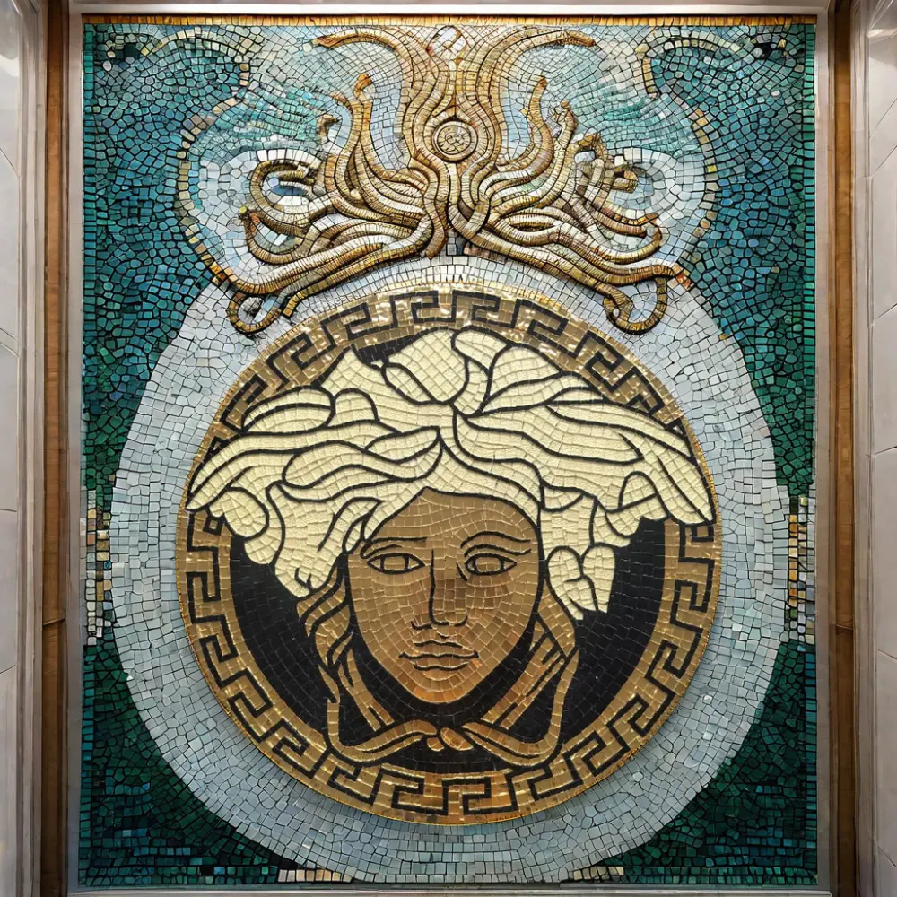 Moderno 200cm 80 pulgadas vidrio Mural diosa Medusa medallón pulido cuadrado piscina mosaico azulejos Villa Interior pared forma