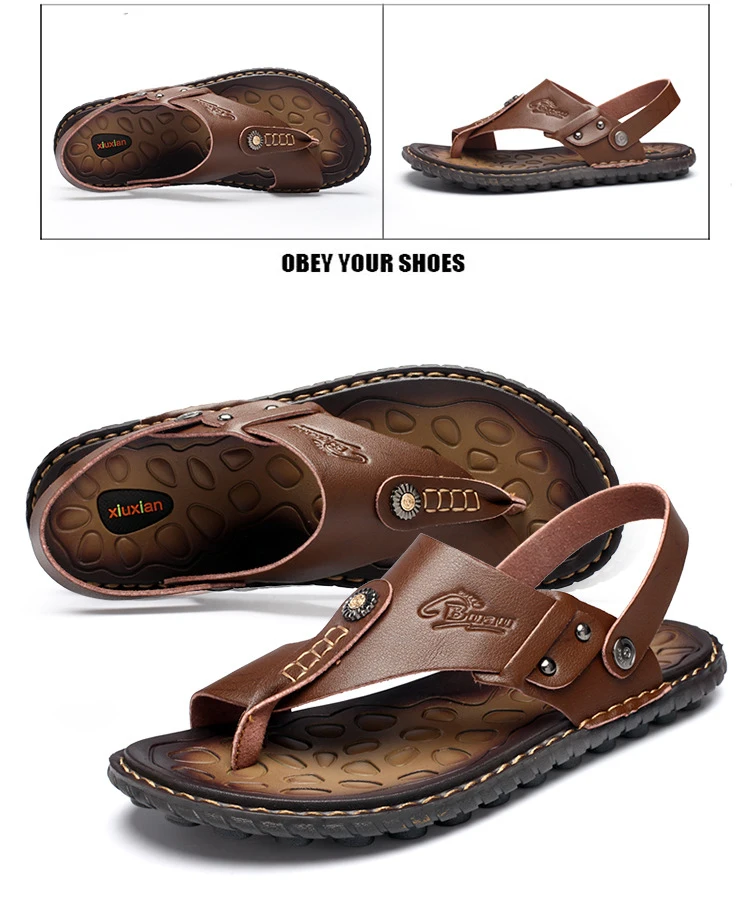 Men's Summer Leather Sandals Fashion Casual Beach Shoes Non-slip Slippers Sandal