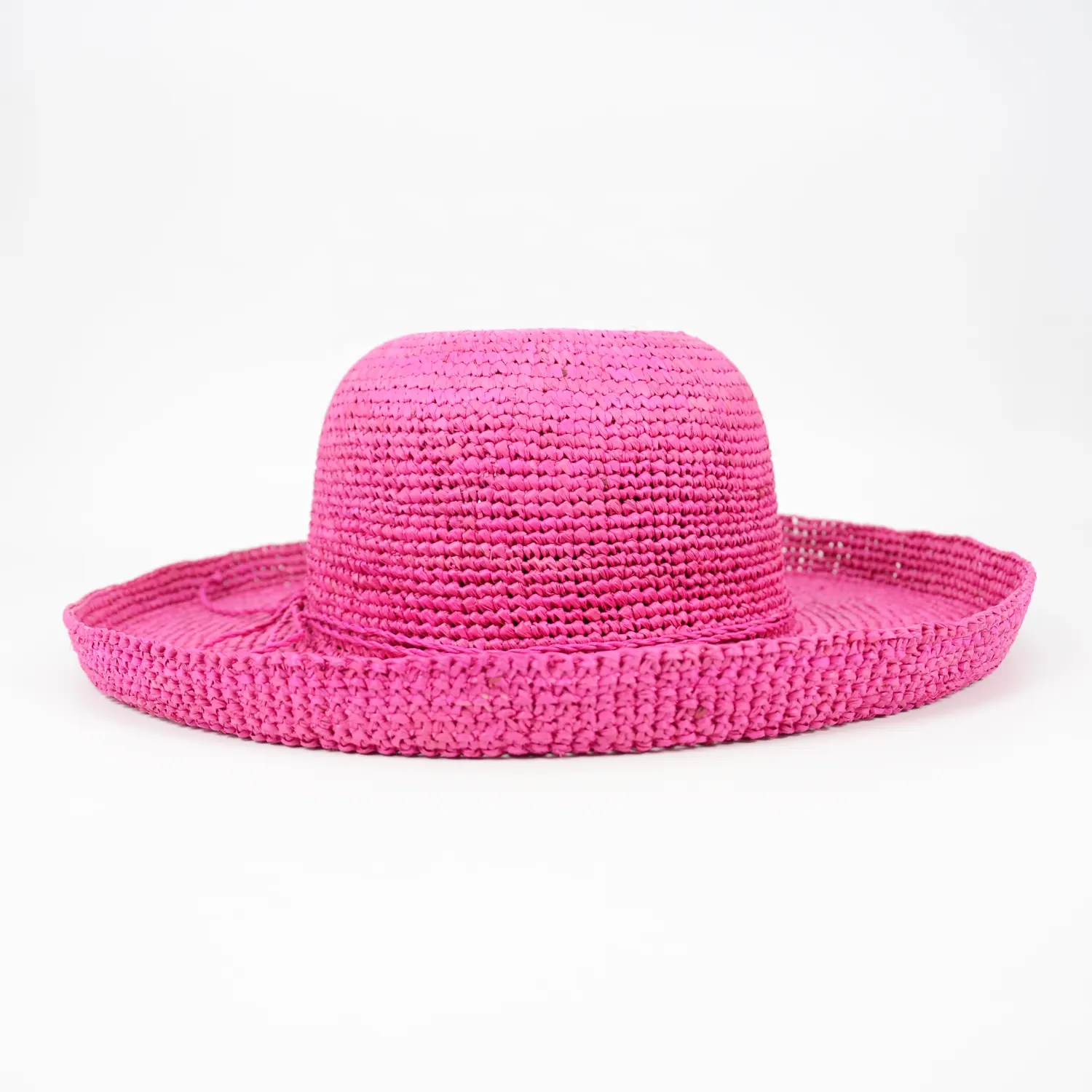 Vendedor caliente Mujeres Pink Crochet Rafia Sombreros de paja de ala ancha Deportes al aire libre Viajes Casual Impreso Patrones lisos Cinta Personaje