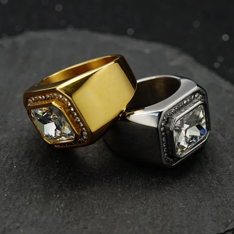 Joyería personalizada de acero inoxidable Popular, anillo de diamante arcoíris, anillos de Zirconia cúbica fina a la moda para hombres, regalo de San Valentín