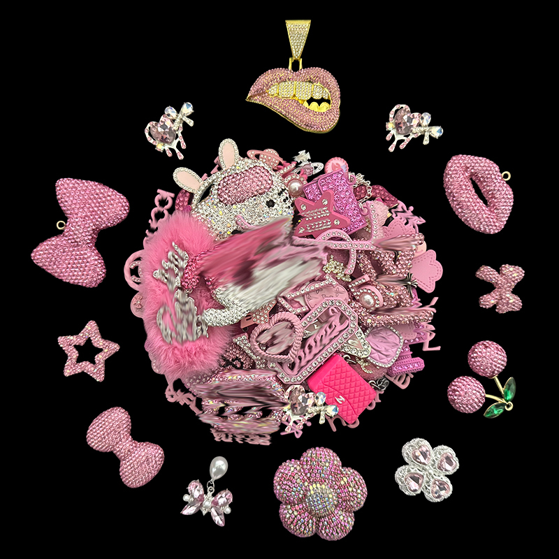 50 pezzi di charm rosa misti di lusso (10 grandi, 25 medi, 15 piccoli)
