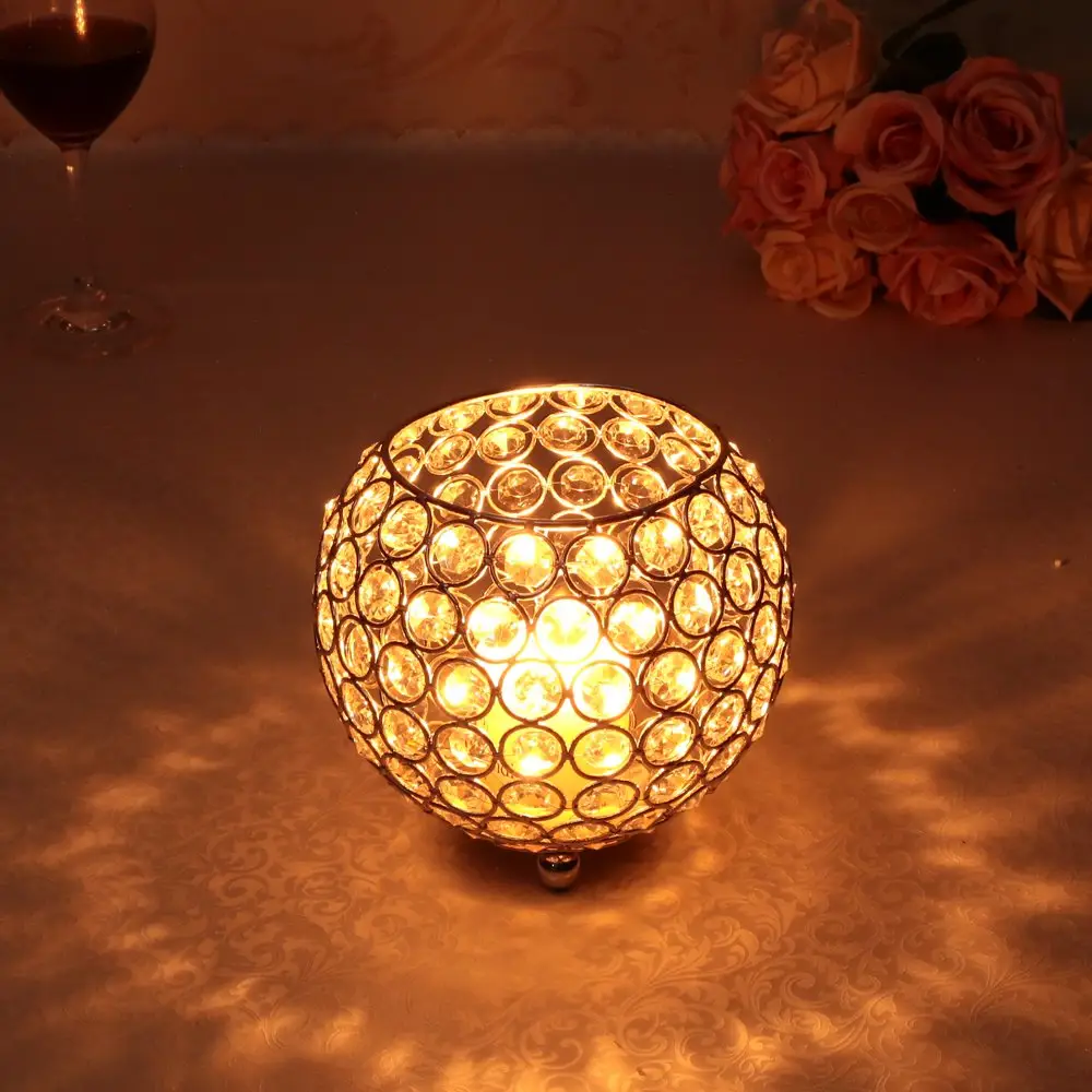 Venta caliente favores del partido centros de mesa bodas decoraciones oro cristal cuenco portavelas