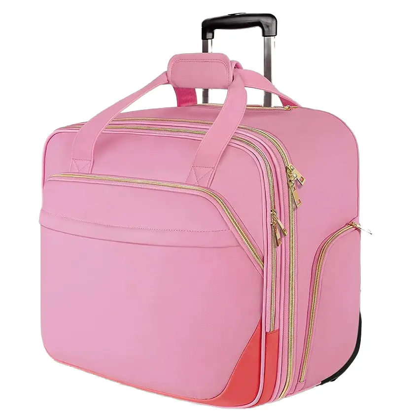 Bolsa de mão unissex com rodas para laptop, bagagem macia com rodízio giratório, bolsa pequena de armazenamento para viagens e viagens de negócios