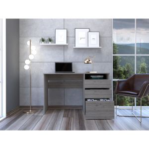 DB Dublin Modern <strong>Three</strong>-Drawer <strong>Computer</strong> Desk Light Gray Wooden Office Desk with One Shelf Assembled <strong>Computer</strong> <strong>Table</strong> - Product Image 5