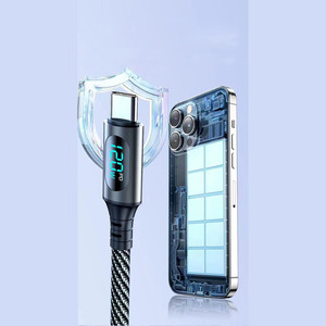 6A 120W USB A至C型超快速充电电缆尼龙数据线，带发光二极管数字显示电缆