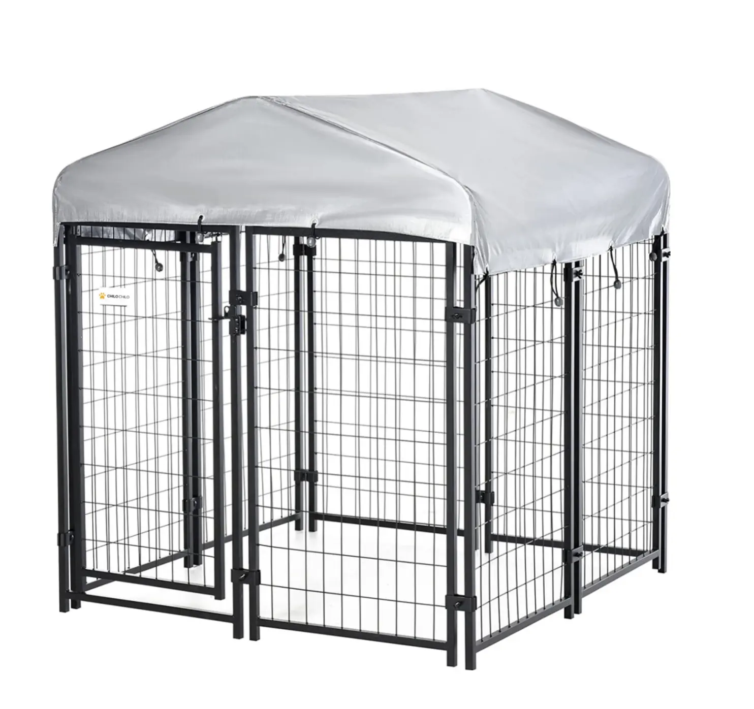 Chilochilo 4x4x4.5ft extérieur grand chenil pour chien animal de compagnie extérieur caisse en métal robuste chien chenil en métal et cage de course avec porte et toit