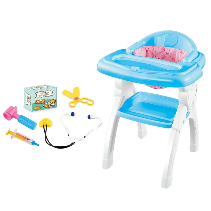 QS fabbrica bambini bambini Eductional finta gioco di plastica 12 pollici Mini Baby Doll sedia da tavolo alta Set giocattoli con accessori