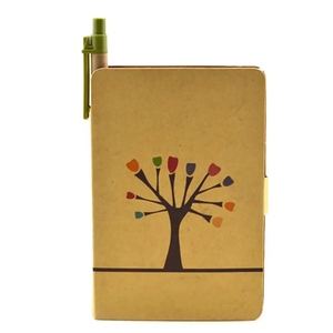 High Quality Eco Friendly Hard Cover CMYK Printing Recycled Kraft Cover A5 <strong>Notebook</strong> <strong>with</strong> Sticky <strong>Note</strong> and Pen
