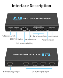 Justlink 4X1 Quad multivisor en tiempo real 4K HDMI1.4 Switch conmutación sin interrupciones 4 en 1 con control IR HD conmutador sin interrupciones - Product Image 6