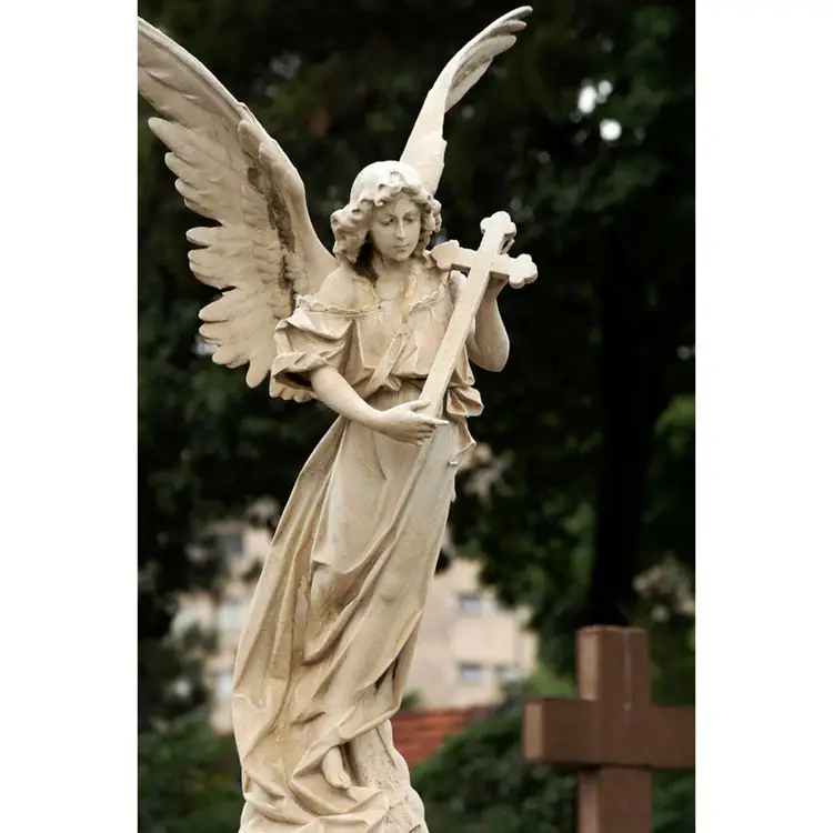 Lapide di alta qualità in pietra naturale bianca in marmo con statua di angelo in vendita