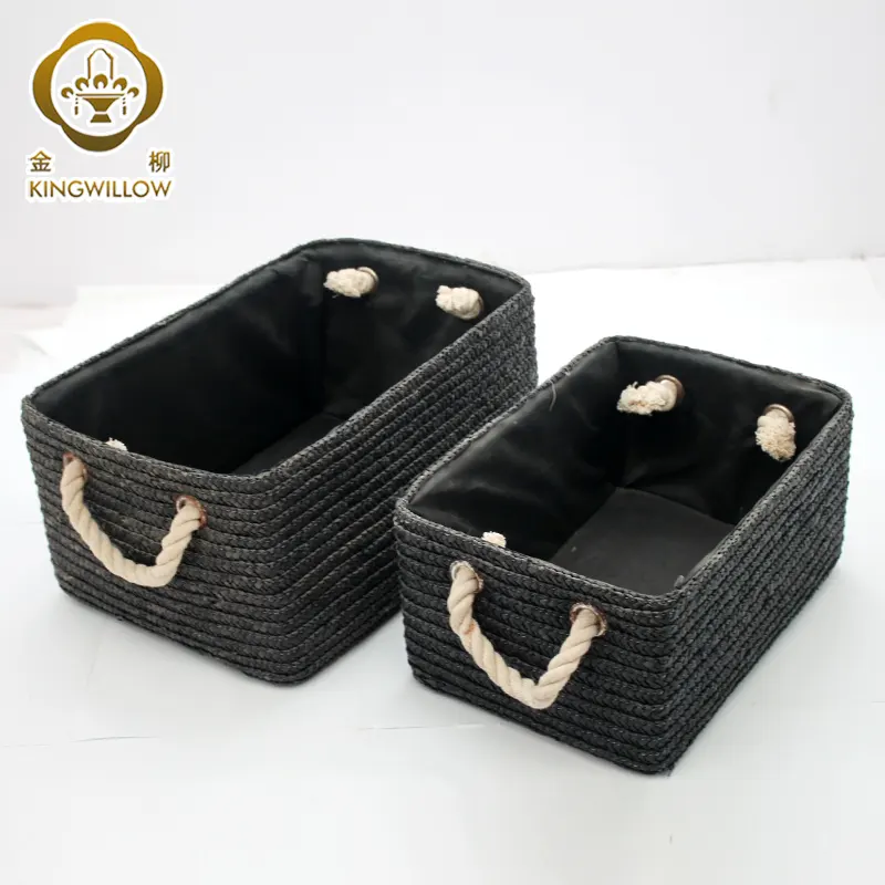 YanYi-cestas de plástico PP para almacenamiento de tela de rafia, tejido de plástico negro, Rectangular, Juego de 2 unidades