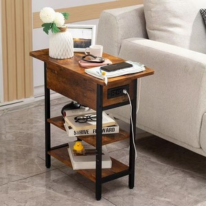Modern Multifunctional <strong>USB</strong> Charging Storage Side Table Wooden Foldable Design for Sofa or Wall Living Room Storage Table - Product Image 3